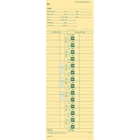 Asp Time Clock Cards, 3 1/2" X 10 1/2", 250 Per Pack Pk 862